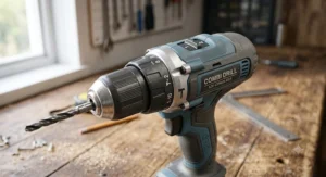 Detailed view of the adjustable torque selection ring and dual speed settings on top of a 12V combi drill.