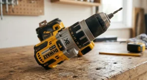 Close up of the adjustable torque collar and clutch settings on a professional combi drill
