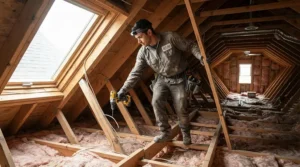 Demonstrating job site portability in the cordless nail gun vs pneumatic nail gun decision on a loft conversion