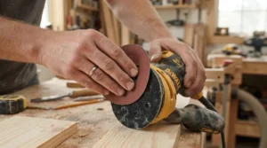 Attaching a velcro abrasive sheet to the base of a cordless sander for beginners