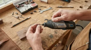 Fitting a fine detail attachment to a detail sander for tight corners on a restored sideboard drawer