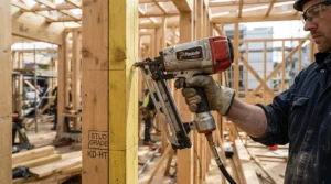 Understanding first fix nail gun vs second fix nail gun during heavy timber framing on a British building site