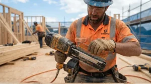 Demonstrating framing nail capacity with a powerful first fix nail gun on site