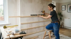 Fixing decorative wall paneling and dado rails with a reliable second fix nailer in a dining room.