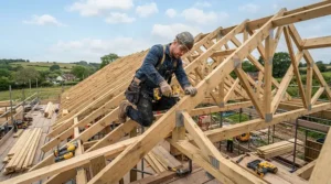 Installing roof trusses using budget friendly first fix nailers on a domestic housing project