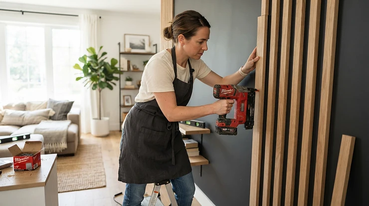 Creating classic wall panelling in a living room using a cordless finish nailer