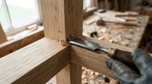 Precision corner work with a finish nailer for skirting boards on skirting board installation