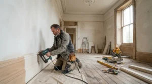 Restoring period features using a finish nailer for skirting boards in a traditional property